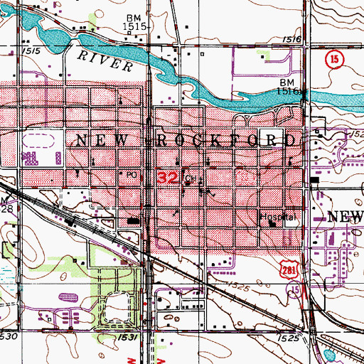 Topographic Map of Eddy County Courthouse, ND