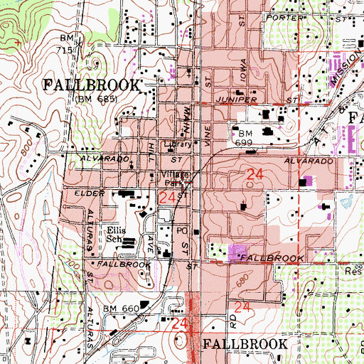 Topographic Map of Village Park, CA