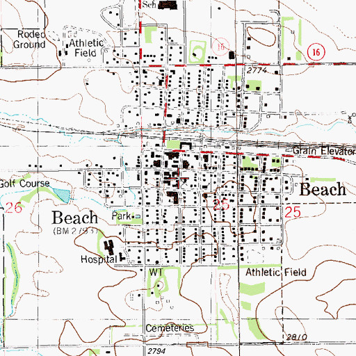 Topographic Map of Golden Valley County Courthouse, ND
