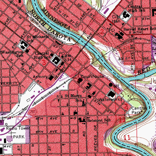 Topographic Map of Grand Forks County Courthouse, ND
