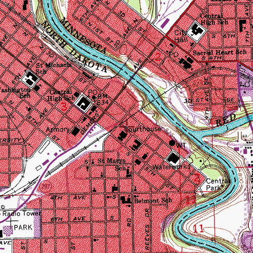 Topographic Map of Grand Forks County Office Building, ND