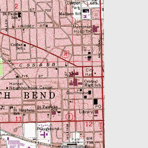 Topographic Map of First Presbyterian Church, IN