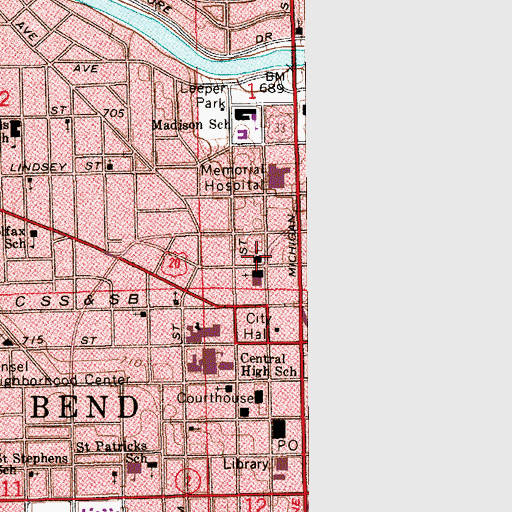 Topographic Map of South Bend Civic Theatre, IN