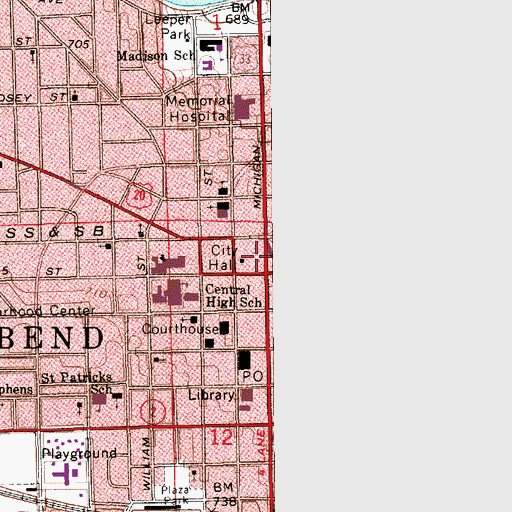 Topographic Map of Morris Performing Arts Center, IN
