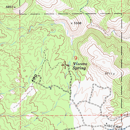 Topographic Map of Viscera Spring, CA