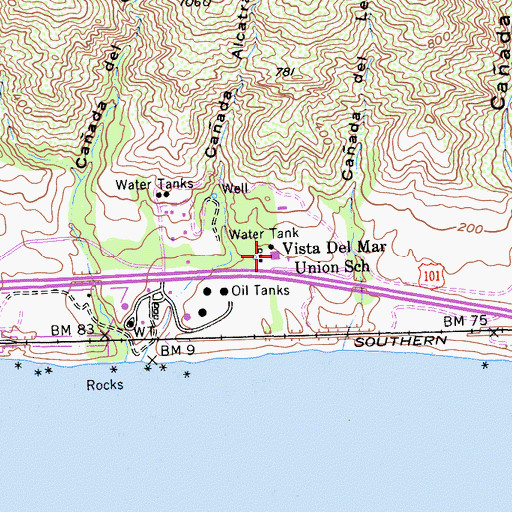 Topographic Map of Vista Del Mar Union School, CA