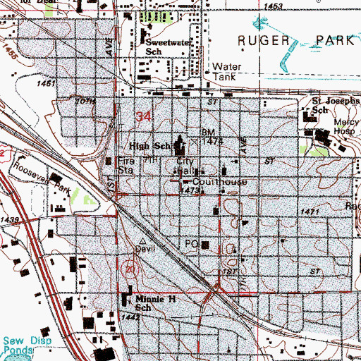 Topographic Map of Ramsey County Courthouse, ND