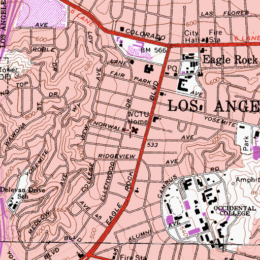 Topographic Map of WCTU Home, CA