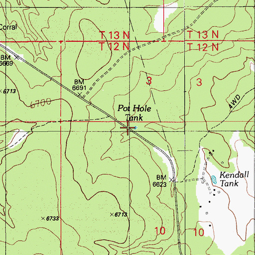 Topographic Map of Pot Hole Tank, AZ