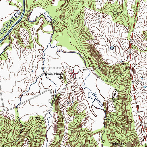 Topographic Map of Bells Mine (historical), KY