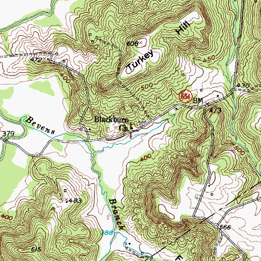 Topographic Map of Blackburn (historical), KY