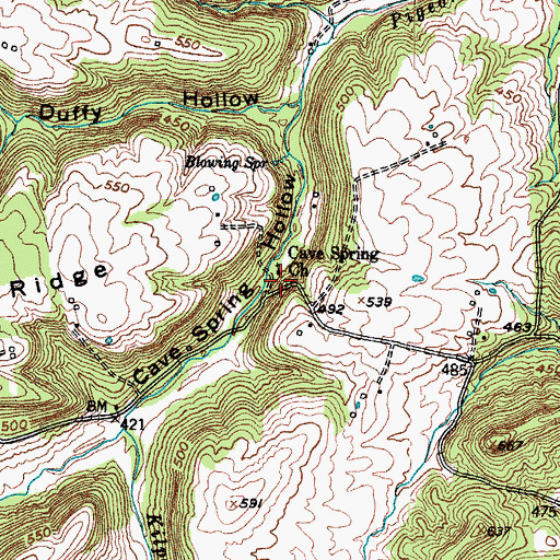 Topographic Map of Cave Springs (historical), KY