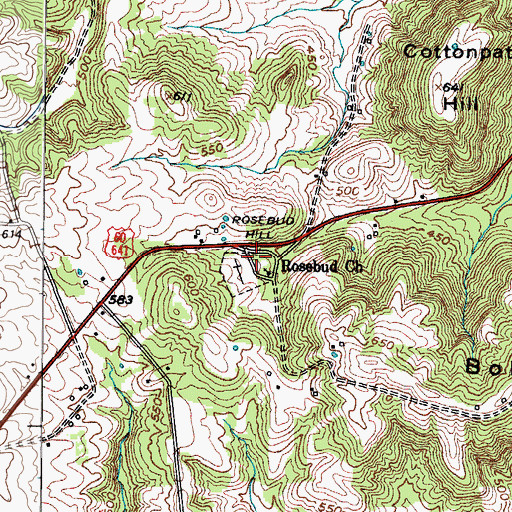 Topographic Map of Rosebud (historical), KY