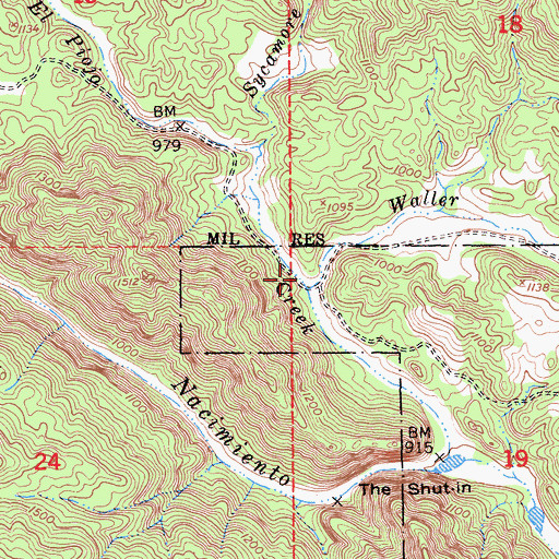 Topographic Map of Waller Creek, CA