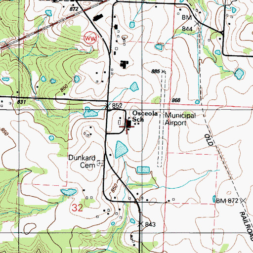Topographic Map of Osceola Elementary School, MO