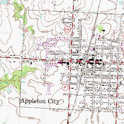 Topographic Map of Appleton City Elementary School, MO