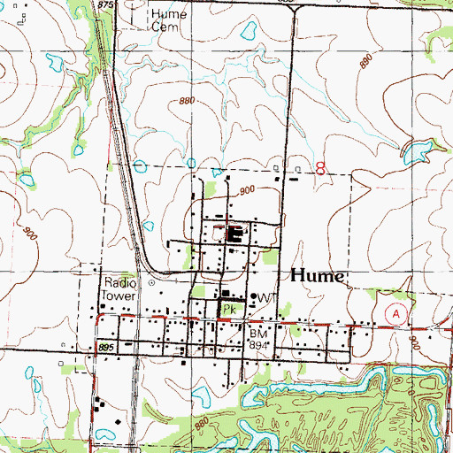 Topographic Map of Hume Elementary School, MO