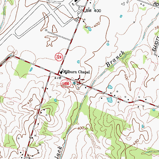 Topographic Map of Milburn Chapel (historical), KY