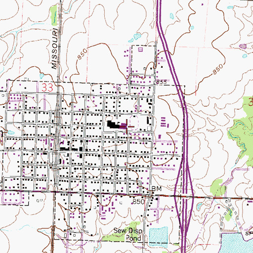 Topographic Map of Adrian Senior High School, MO