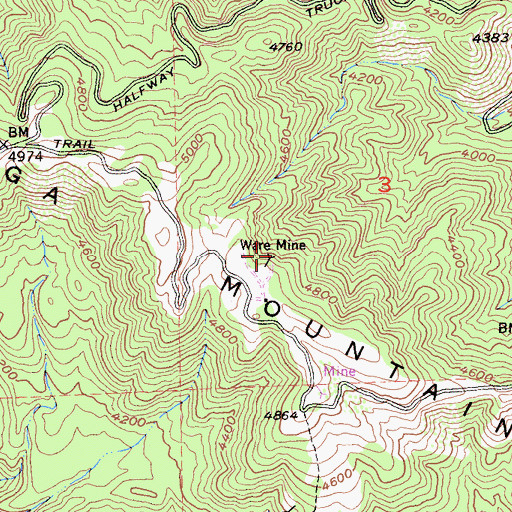 Topographic Map of Ware Mine, CA
