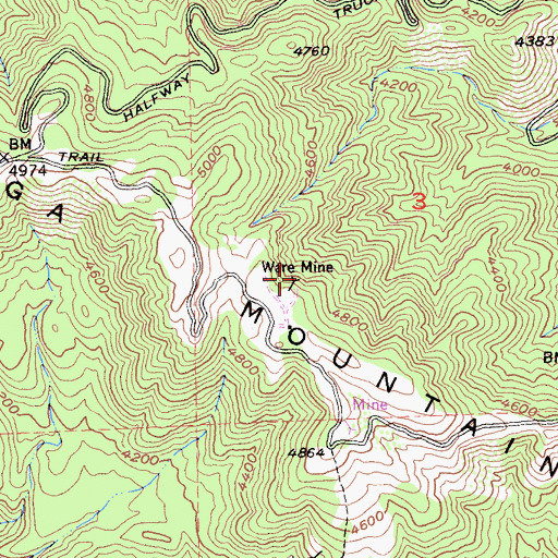 Topographic Map of Ware Mine, CA