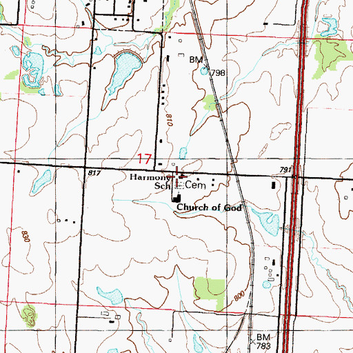 Topographic Map of Harmony School (historical), MO
