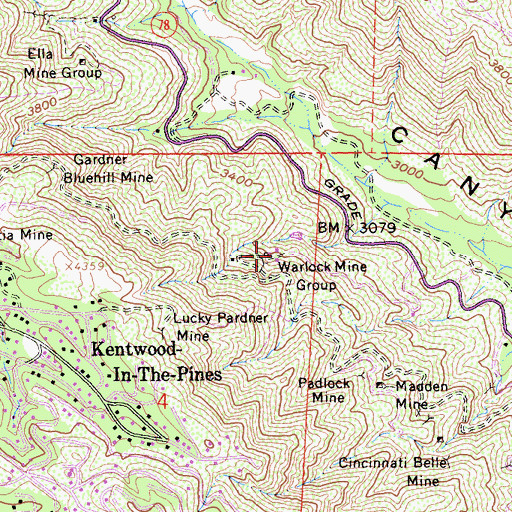 Topographic Map of Warlock Mine Group, CA
