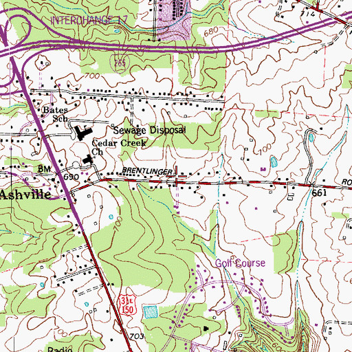 Topographic Map of Brentlinger, KY