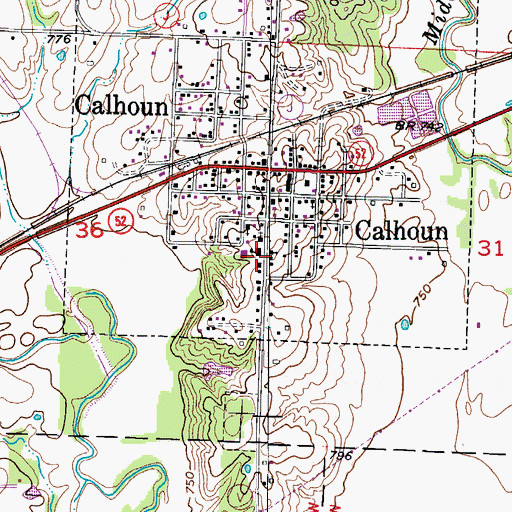 Topographic Map of Calhoun High School, MO