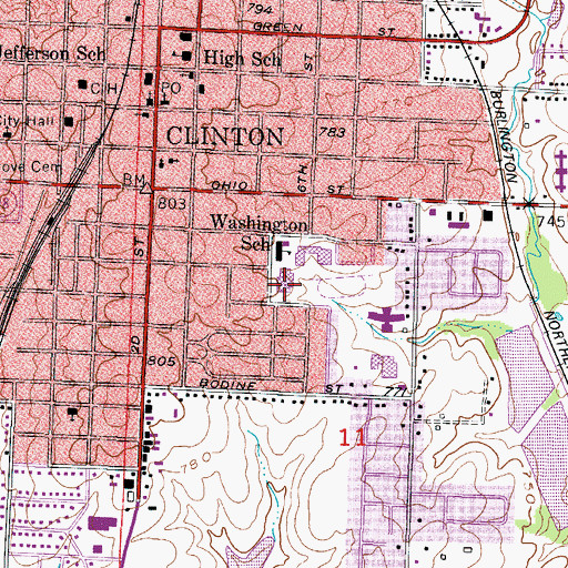 Topographic Map of Clinton Technical School, MO