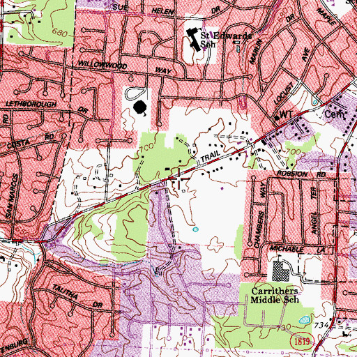 Topographic Map of Mansfield Estates, KY