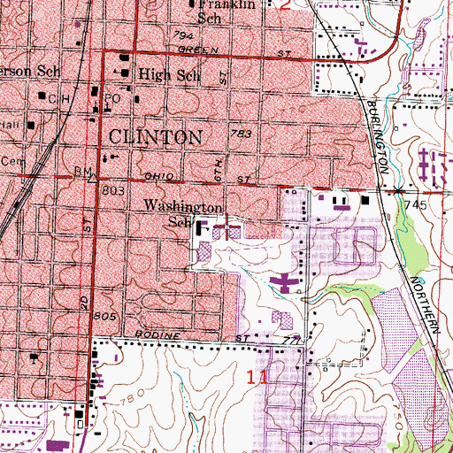 Topographic Map of Clinton Middle School, MO
