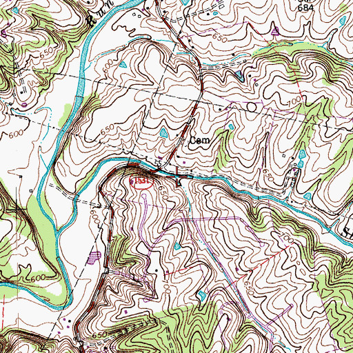 Topographic Map of Pauls Creek, KY
