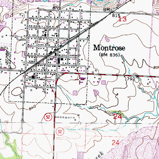 Topographic Map of Montrose High School, MO