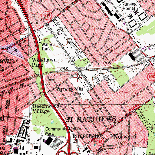 Topographic Map of Warwick Villa, KY