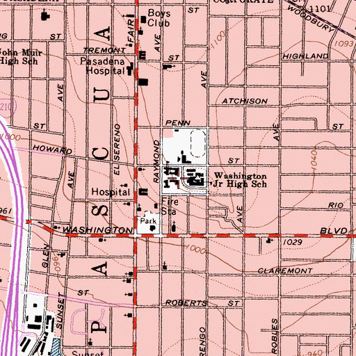 Topographic Map of Washington Middle School, CA