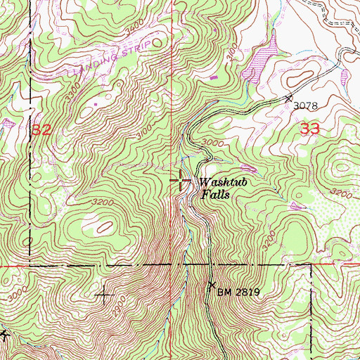 Topographic Map of Washtub Falls, CA