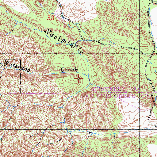 Topographic Map of Waterdog Creek, CA