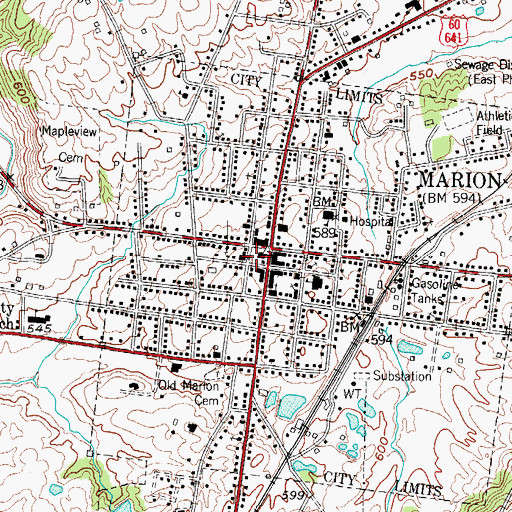 Topographic Map of Crittenden County Courthouse Historical Marker, KY