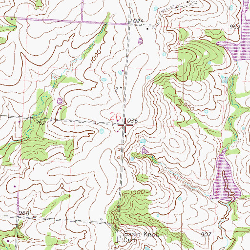 Topographic Map of Basin Knob School (historical), MO