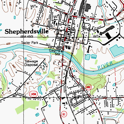 Topographic Map of Fort De Wolf Historical Marker, KY