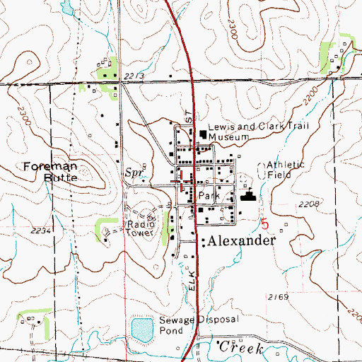 Topographic Map of Alexander City Hall, ND