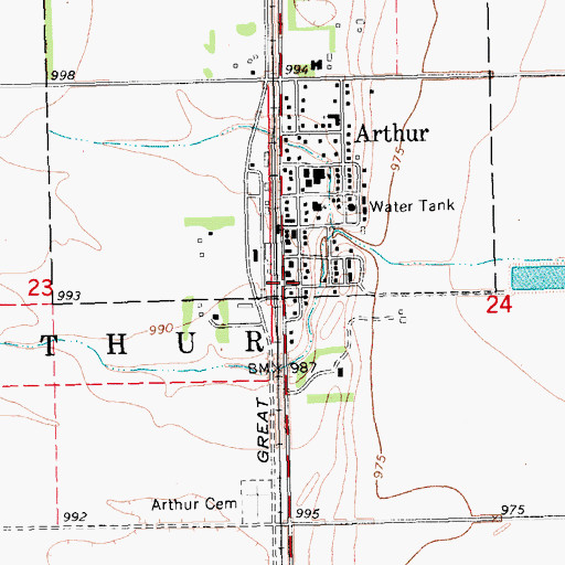 Topographic Map of Arthur City Hall, ND