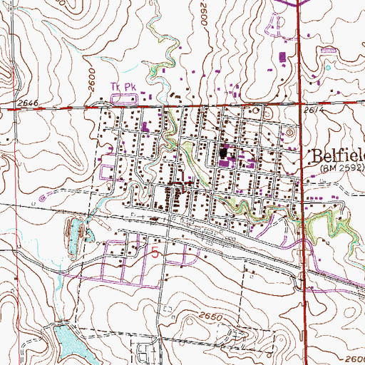 Topographic Map of Belfield City Hall, ND