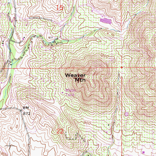 Topographic Map of Weaver Mountain, CA