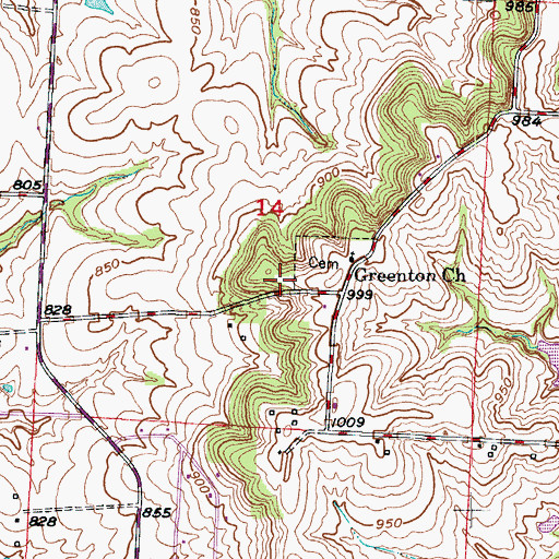 Topographic Map of Greenton School (historical), MO