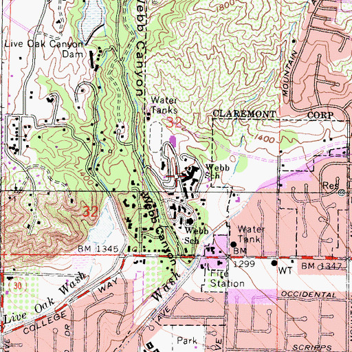 Topographic Map of Webb School, CA