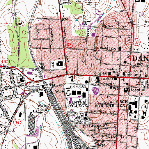 Topographic Map of Centre College Historical Marker, KY