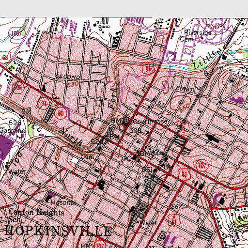 Topographic Map of General Hylan Lyons Raid Historical Marker, KY