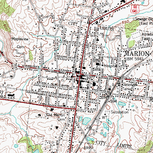 Topographic Map of Burned Courthouses Historical Marker, KY